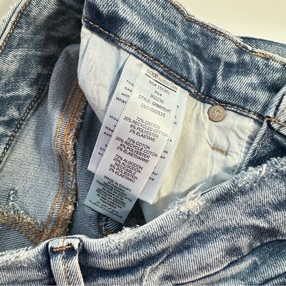 Good American High Rise Straight Leg Jeans Raw Frayed Waist Blue Size 4 / 27 - Picture 8 of 8